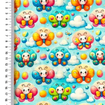 Baumwollpopelin bunte Schmetterlinge mit Wolken